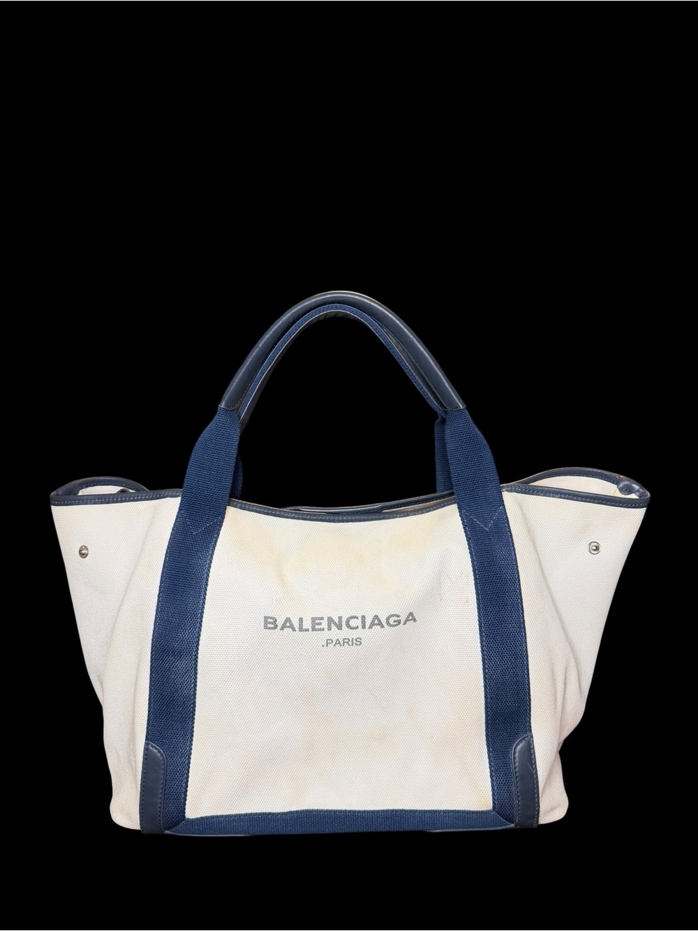 White Canvas Tote with Navy Trim